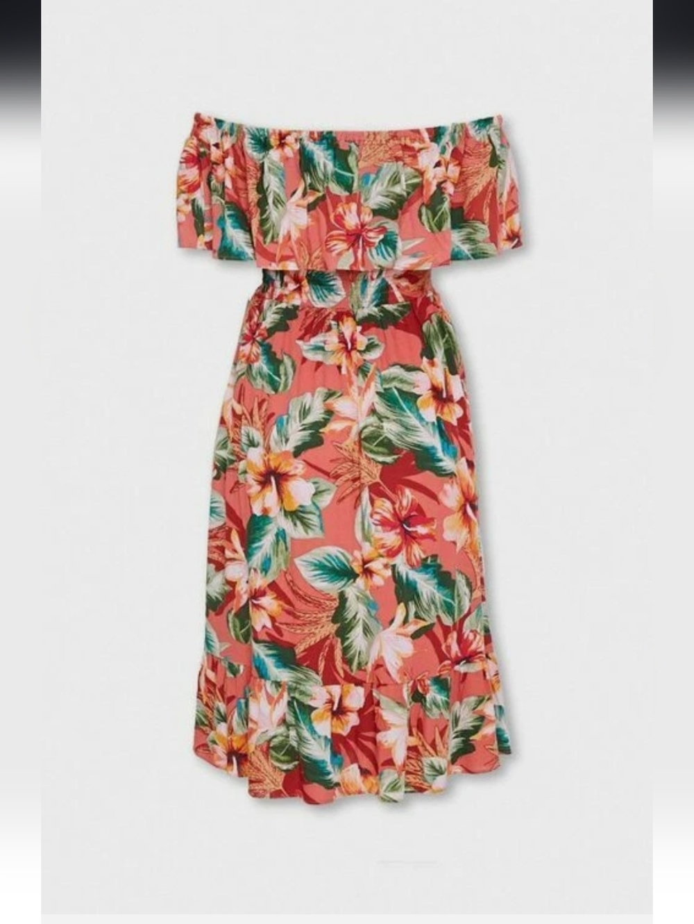 Woman's Forever 21 Off Sleeve Tropical Floral Kneee Length Dress Size Small